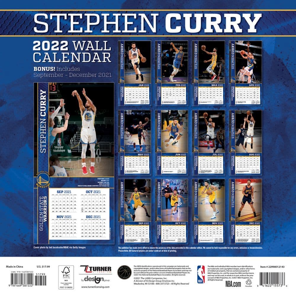 Golden State Warriors Stephen Curry 2022 Wall Calendar - Calendars.com