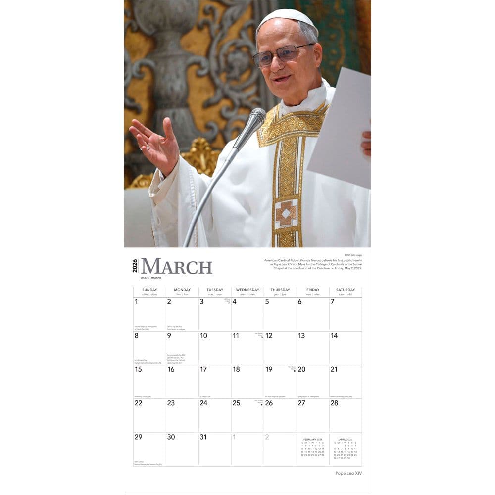 Pope Leo 2026 Wall Calendar Second Alternate Image