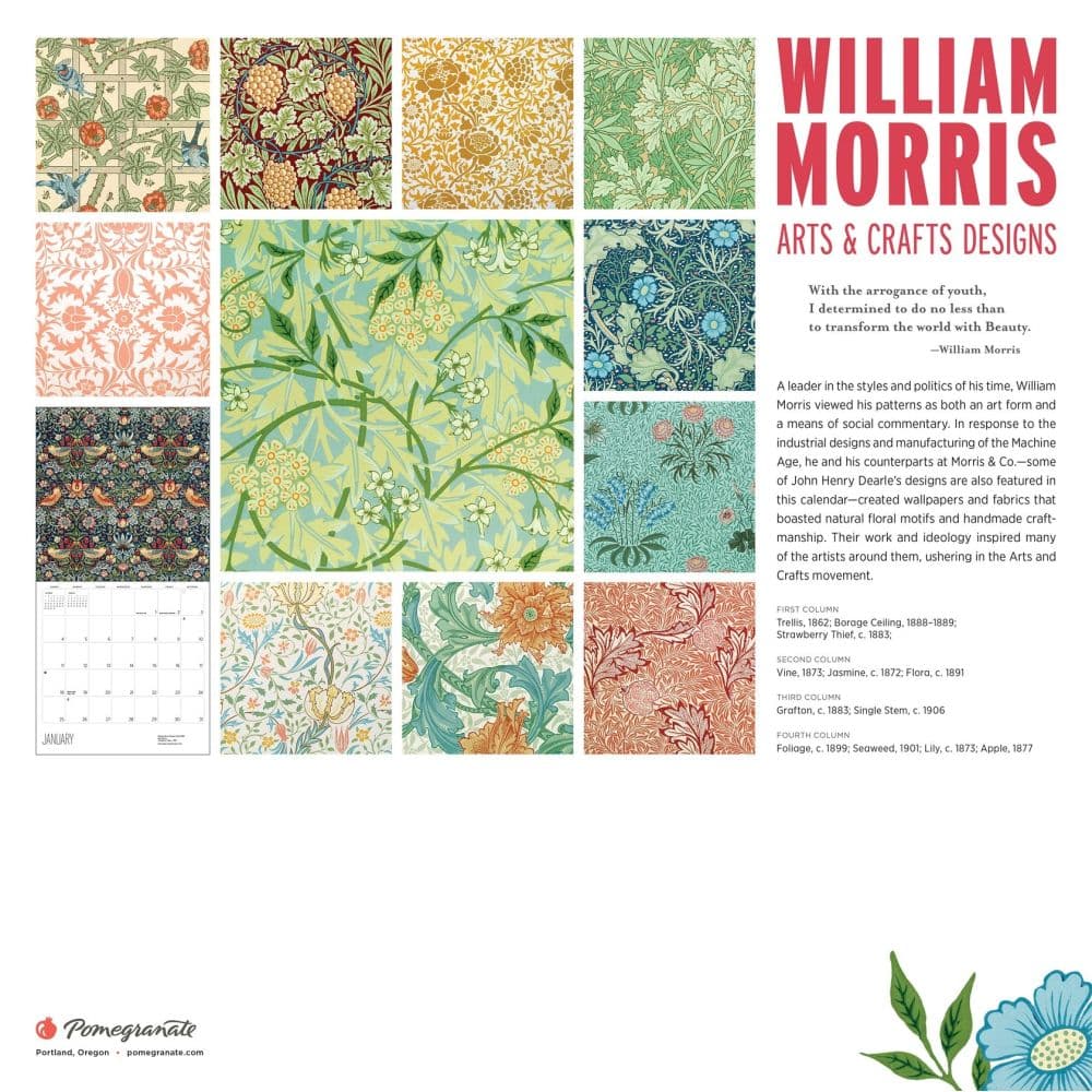 William Morris Arts and Crafts Design 2026 Wall Calendar First Alternate Image