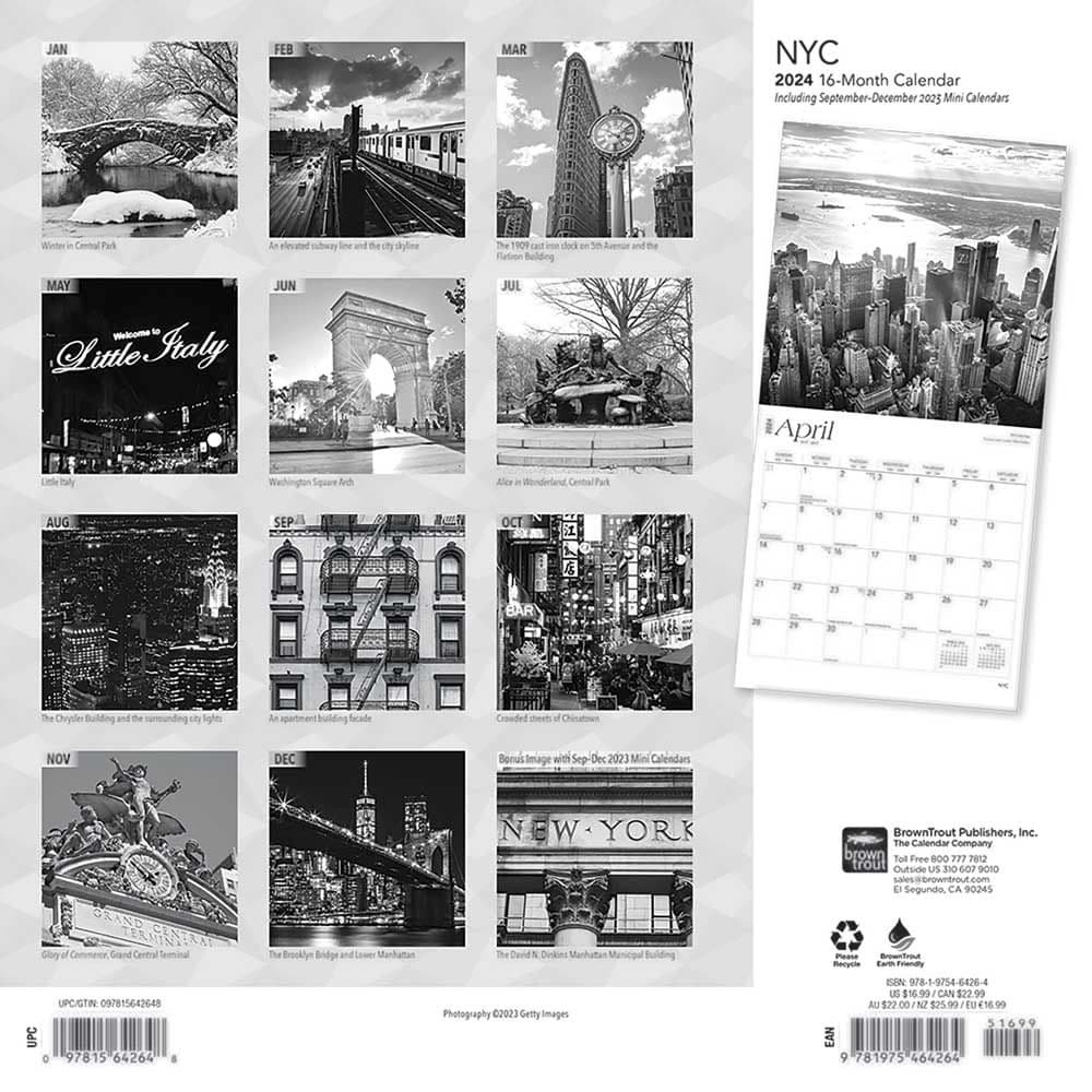 New York City Black and White 2024 Wall Calendar First Alternate Image width=&quot;1000&quot; height=&quot;1000&quot;