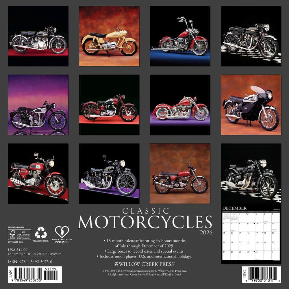 Classic Motorcycles 2026 Wall Calendar First Alternate Image