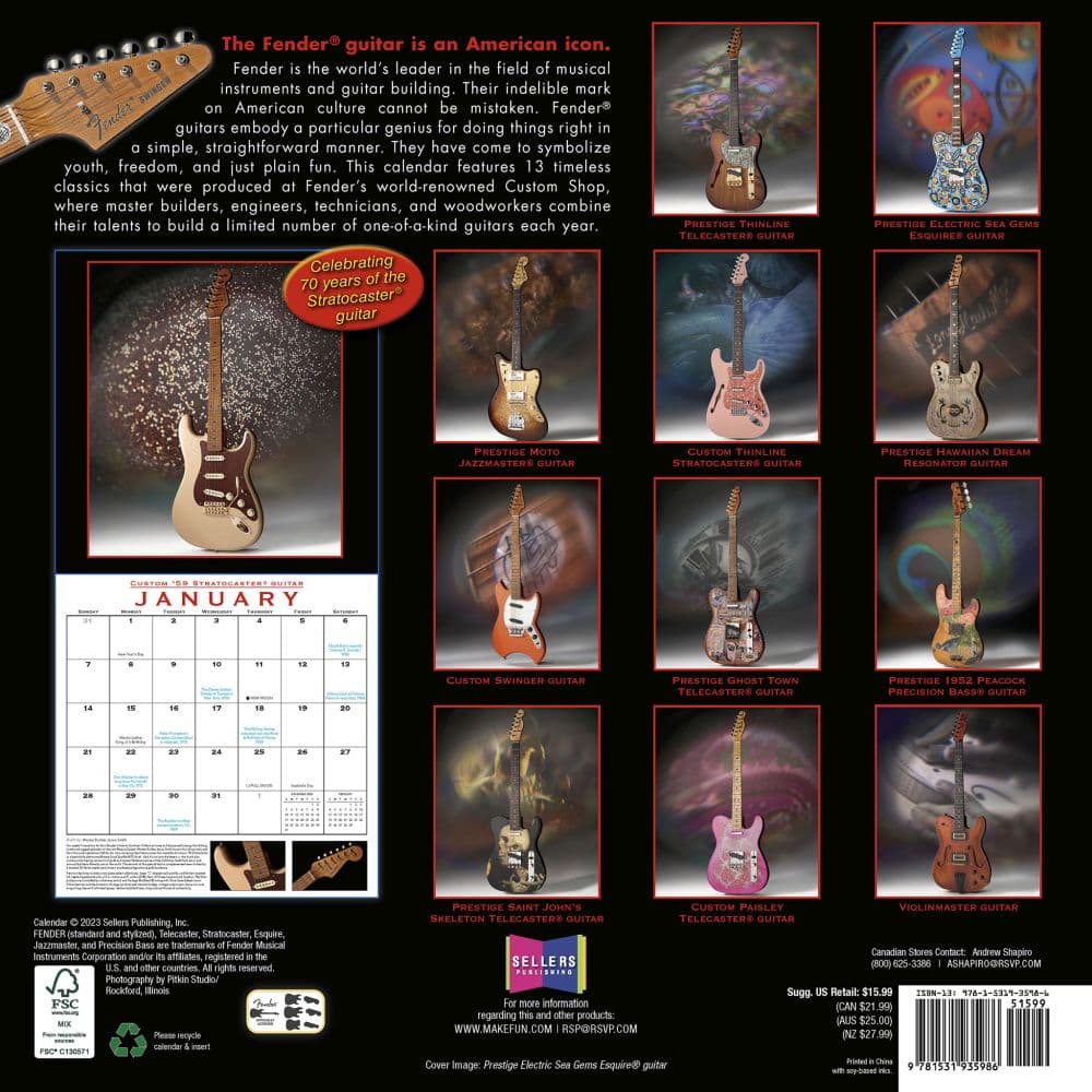 Fender Guitar 2024 Wall Calendar