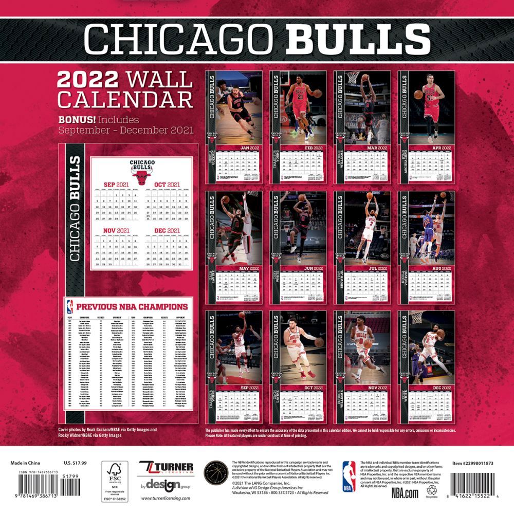 TURNER Sports Chicago Bulls 2021 12X12 Team Wall Calendar 