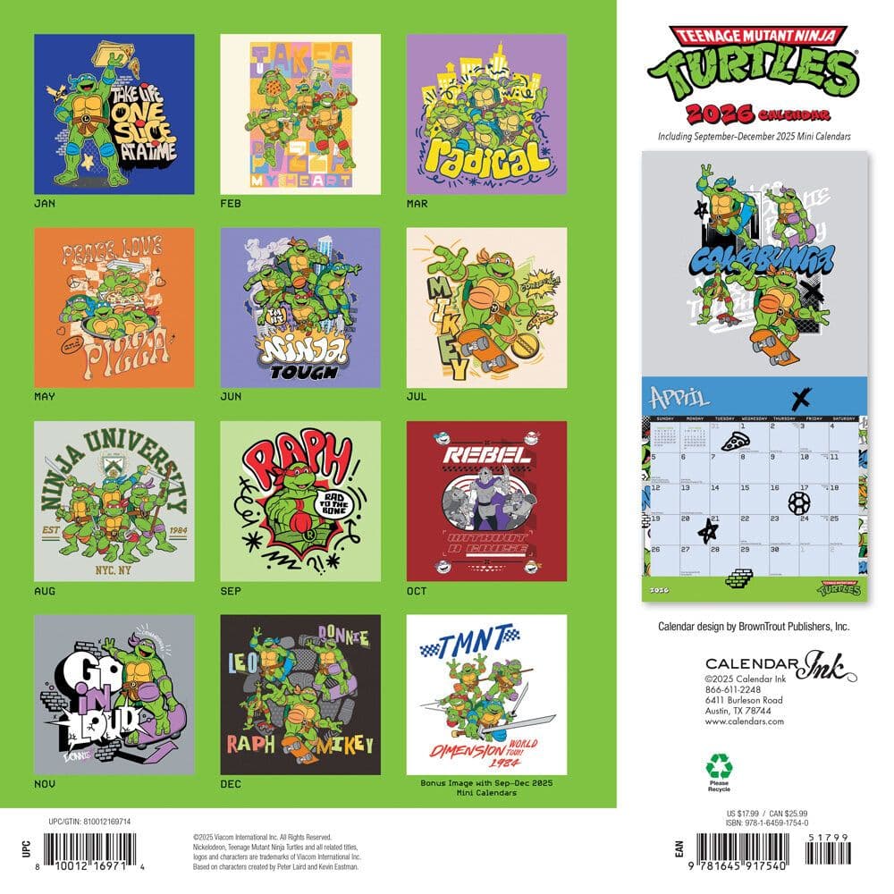TMNT Classic 2026 Wall Calendar First Alternate Image