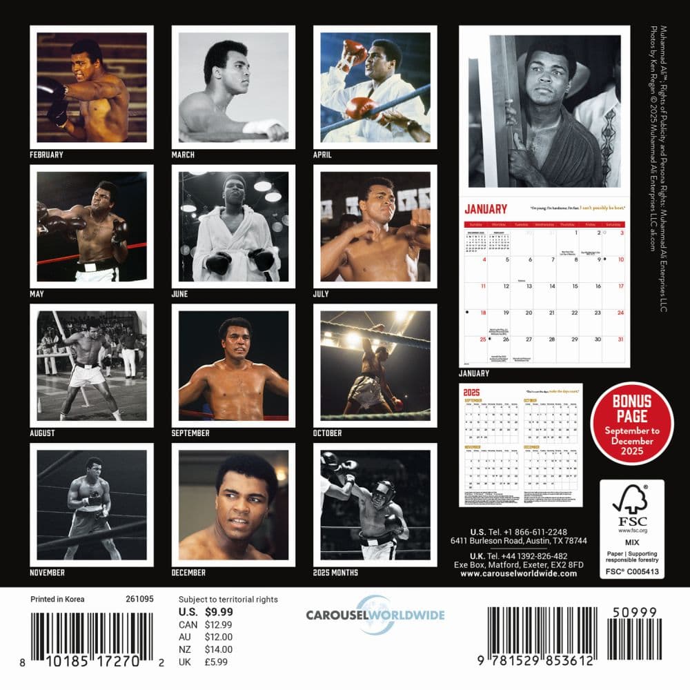 Muhammad Ali 2026 Mini Wall Calendar, 7'' X 7'', 16-Month Calendar with Stapled Binding