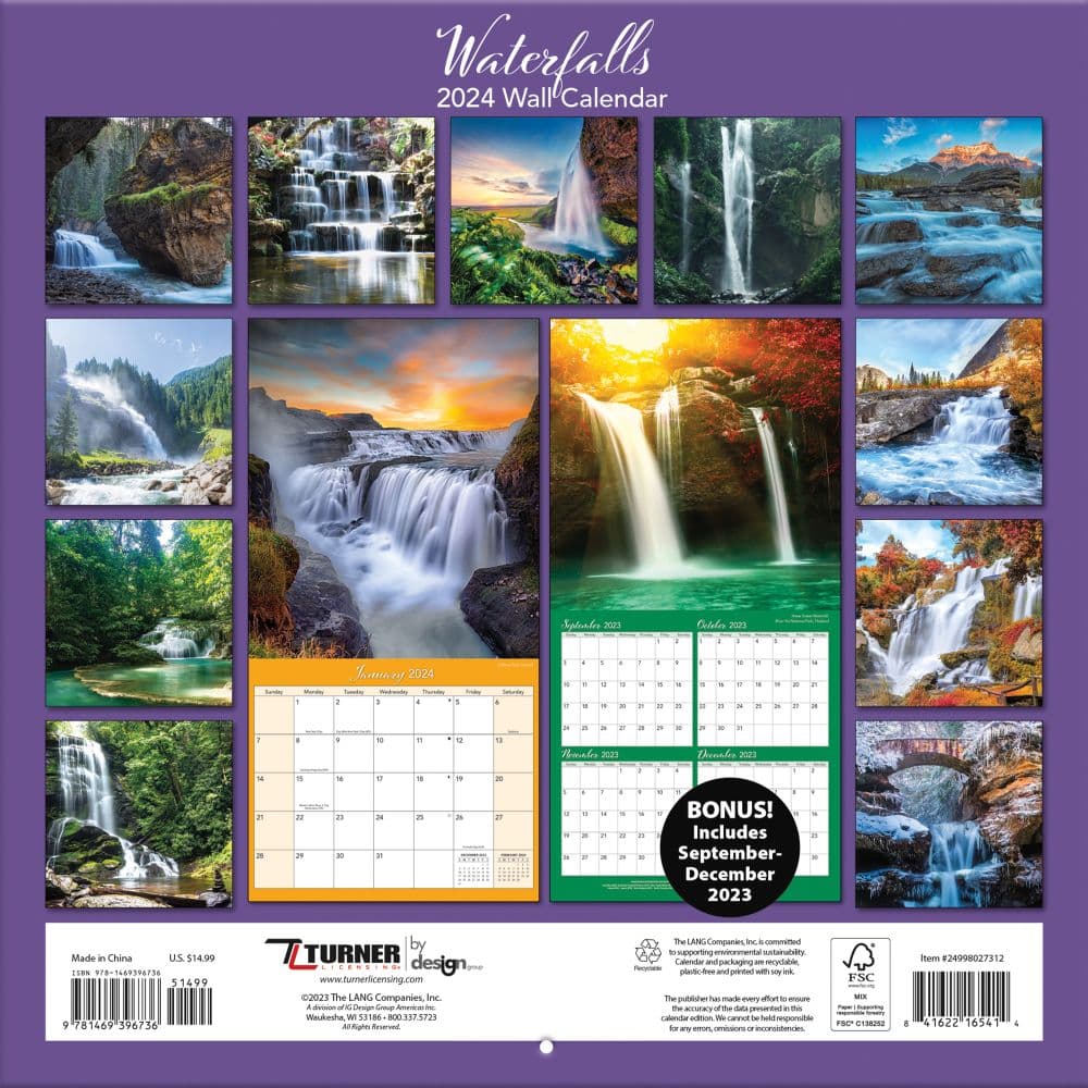 Waterfalls 2024 Wall Calendar