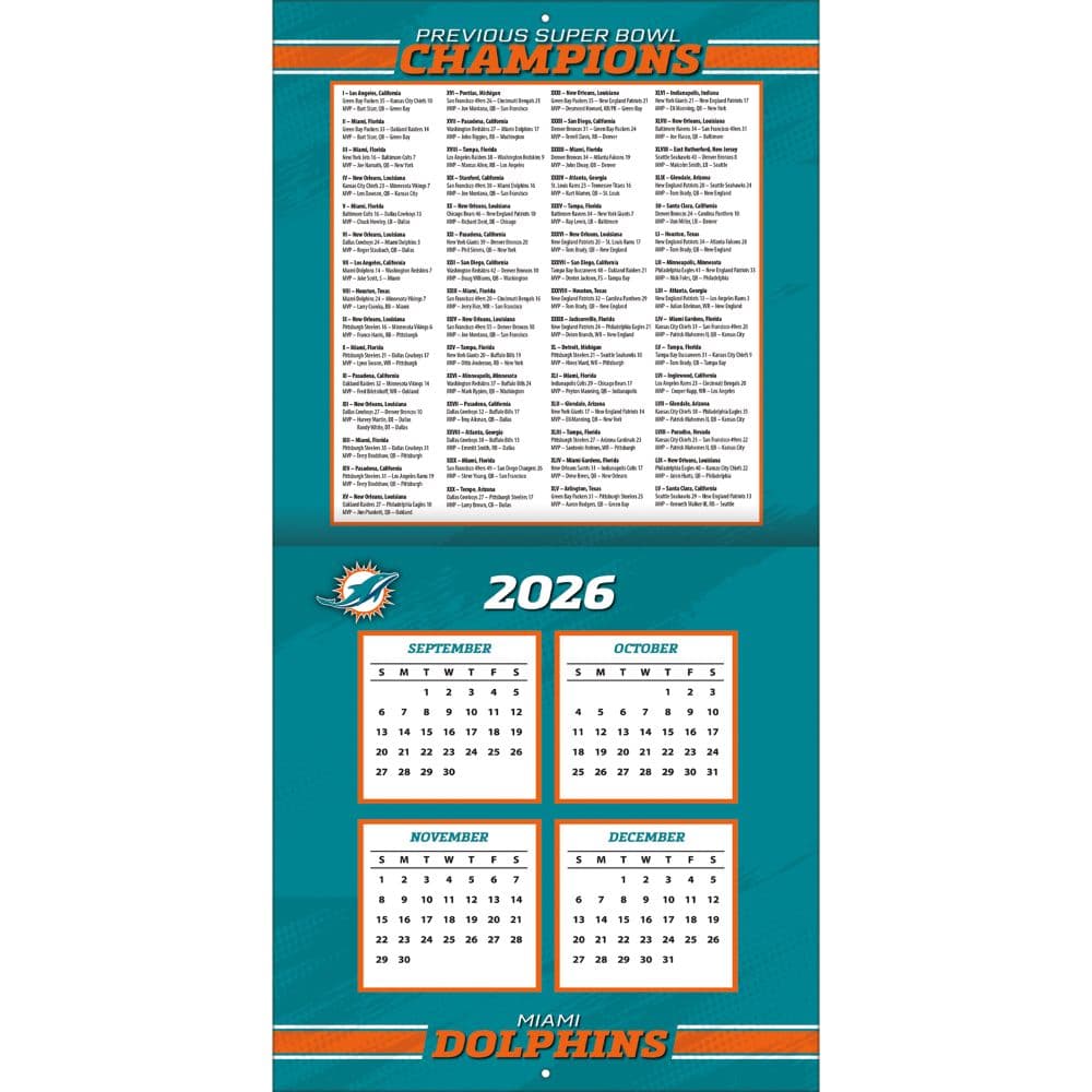NFL Miami Dolphins 2027 Wall Calendar Second Alternate Image