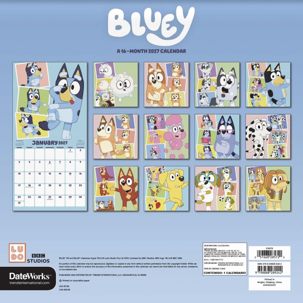 Bluey 2027 Wall Calendar First Alternate Image