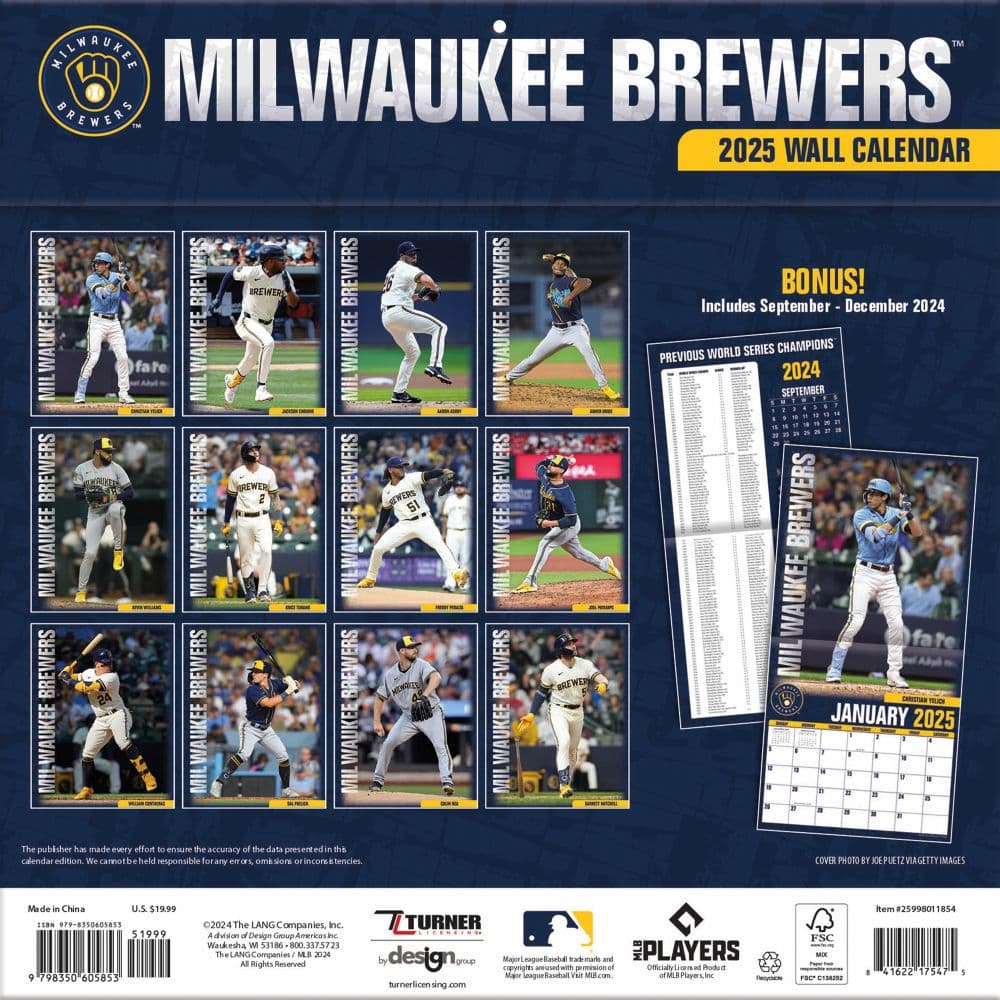 MLB Milwaukee Brewers 2025 Wall Calendar First Alternate Image