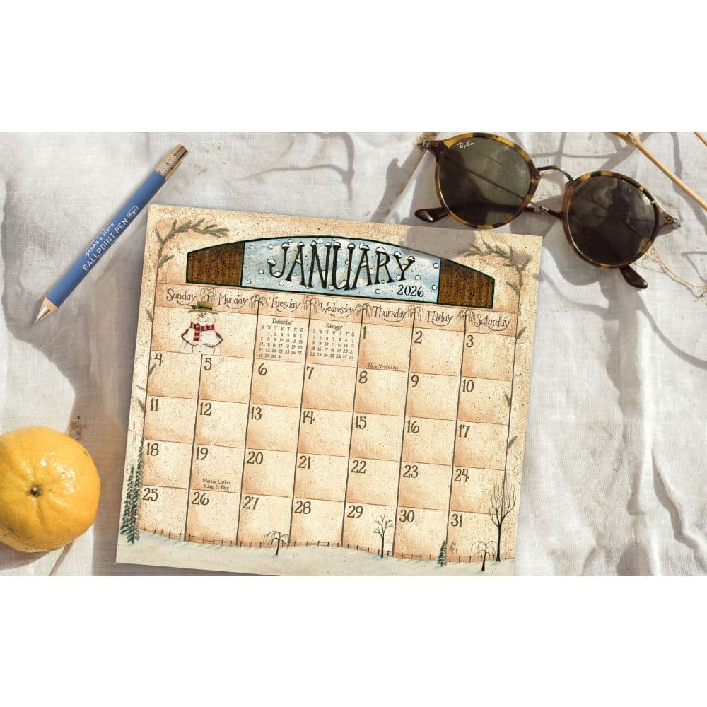 Folk Art by David Harden 2026 Magnetic Calendar, 9.38'' X 8.38'', 12-Month Calendar with Perfect Binding