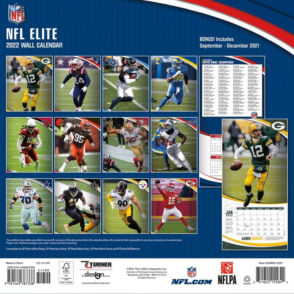 Nfl Elite 2022 Wall Calendar - Calendars.com