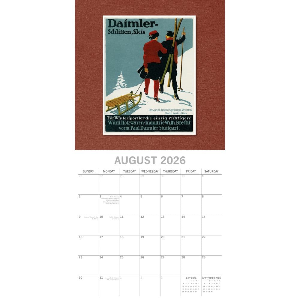 Skiing Posters Vintage 2026 Wall Calendar Third Alternate Image