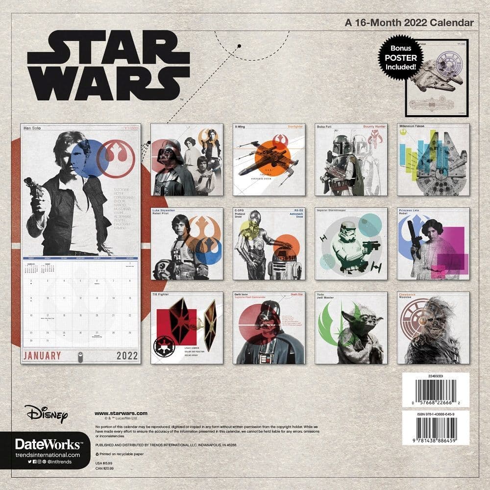 Star Wars Exclusive 2022 Wall Calendar with Collectors Print