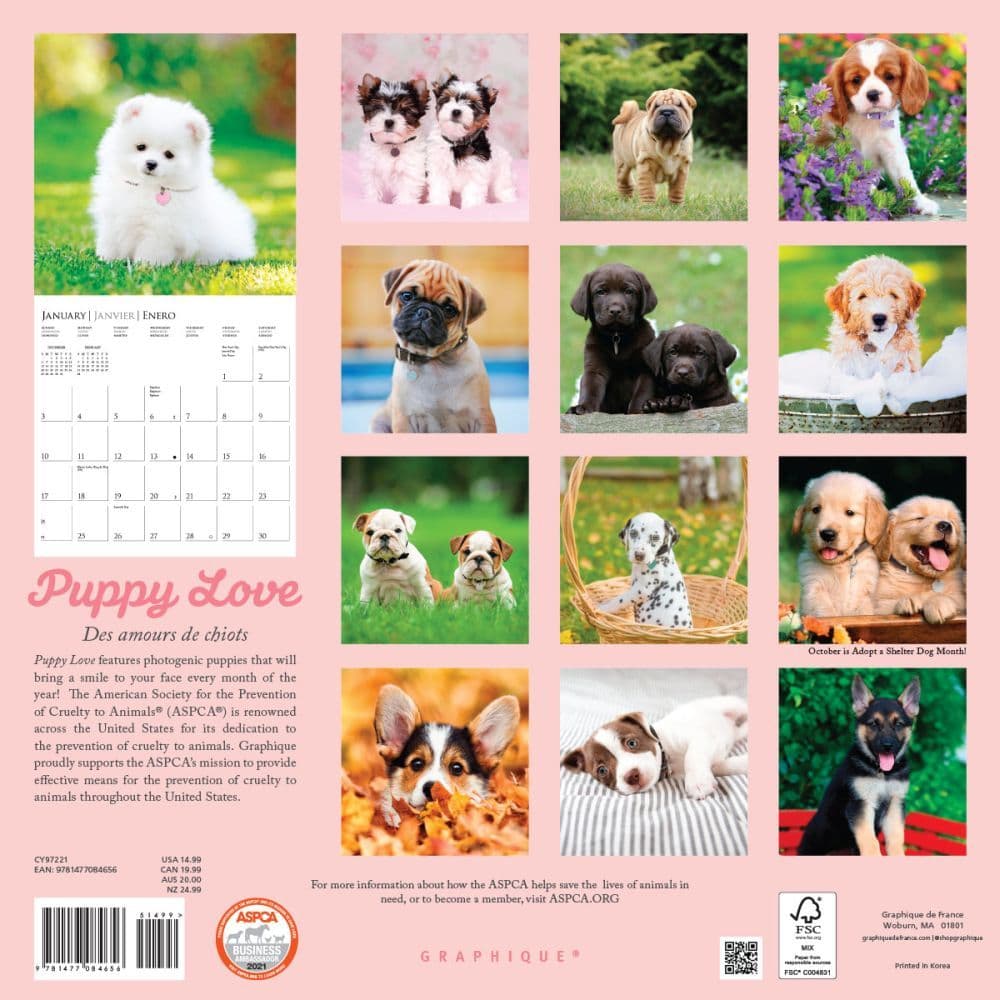 Puppy Love Aspca Wall Calendar Calendars Com