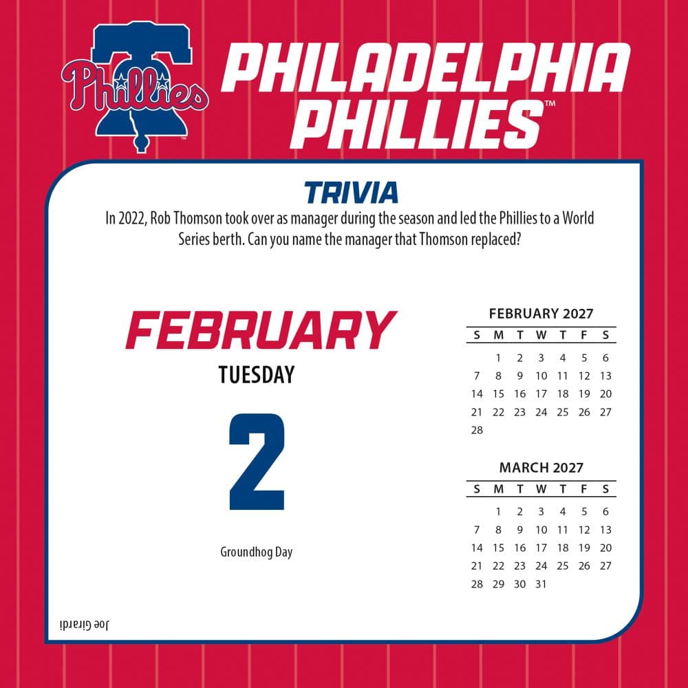 MLB Philadelphia Phillies 2027 Desk Calendar Third Alternate Image