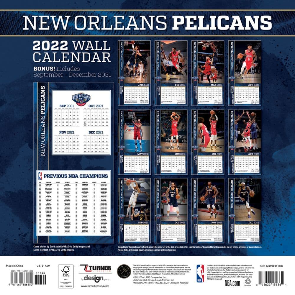 Pelicans 2022 Schedule Nba New Orleans Pelicans 2022 Wall Calendar - Calendars.com