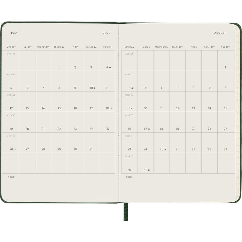 Moleskine Myrtle Green Pocket Hard Cover 2027 Weekly Planner Fourth Alternate Image