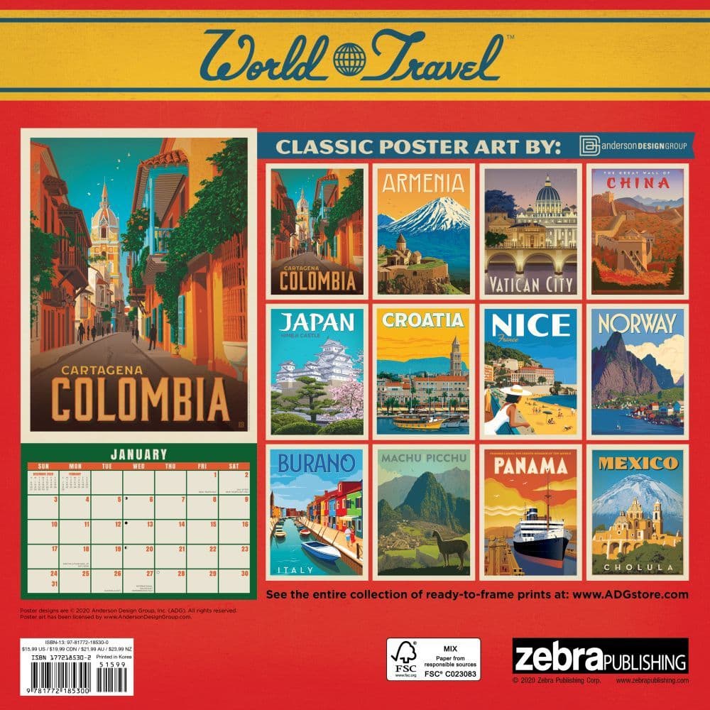 World Travel Classic Poster Art Wall Calendar - Calendars.com