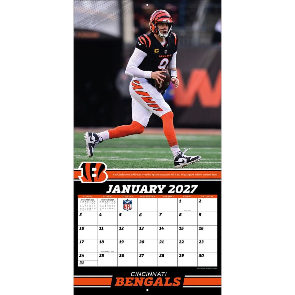 NFL Cincinnati Bengals Joe Burrows 2027 Wall Calendar Third Alternate Image