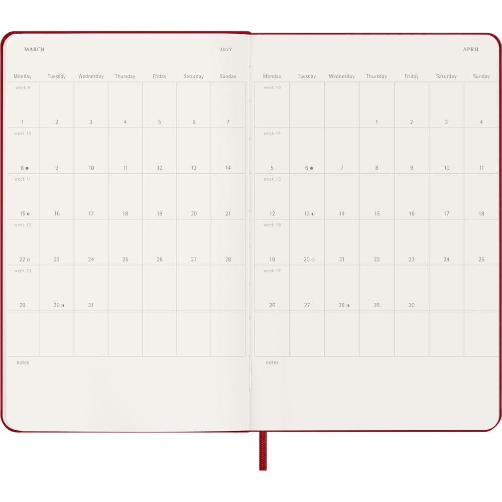 Moleskine Scarlet Red Large Hard Cover 2027 Weekly Planner Fifth Alternate Image
