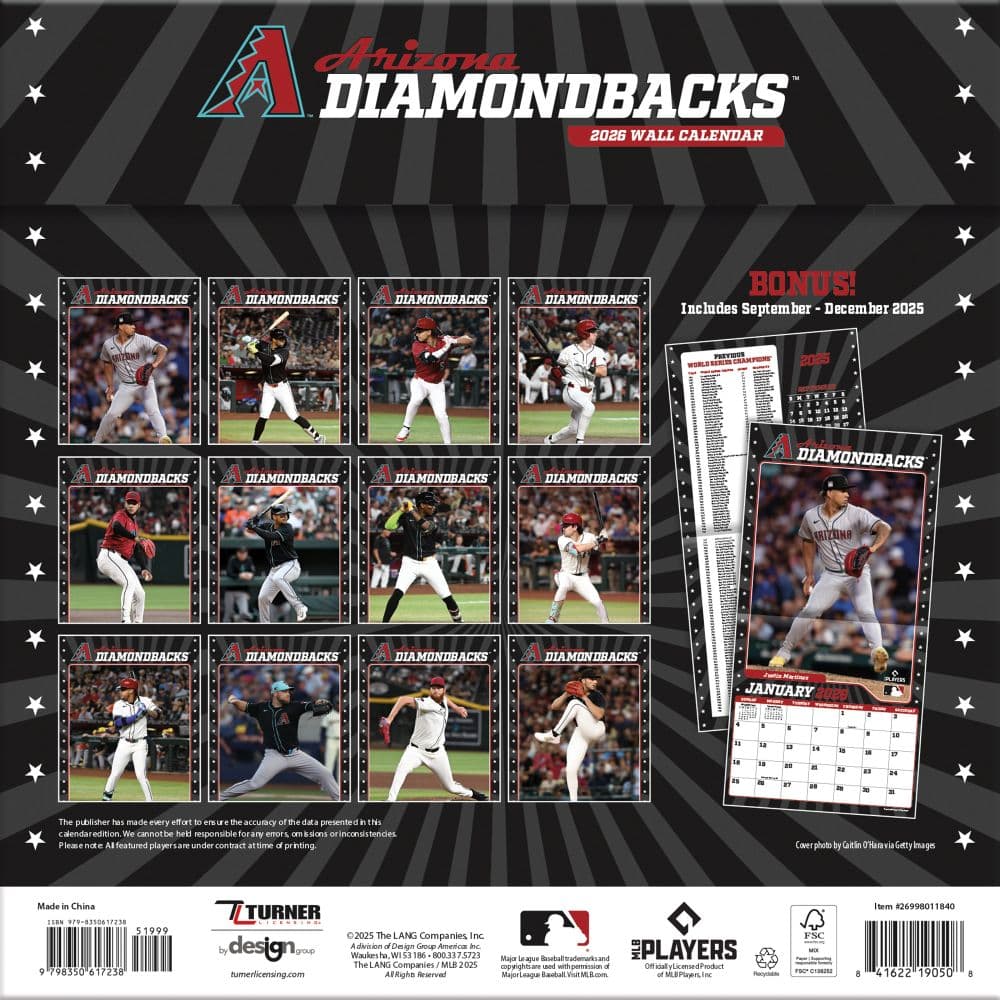 MLB Arizona Diamondbacks 2026 Wall Calendar First Alternate Image