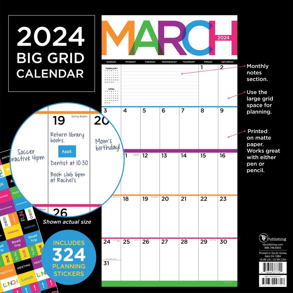Big And Bright Grid 2024 Wall Calendar