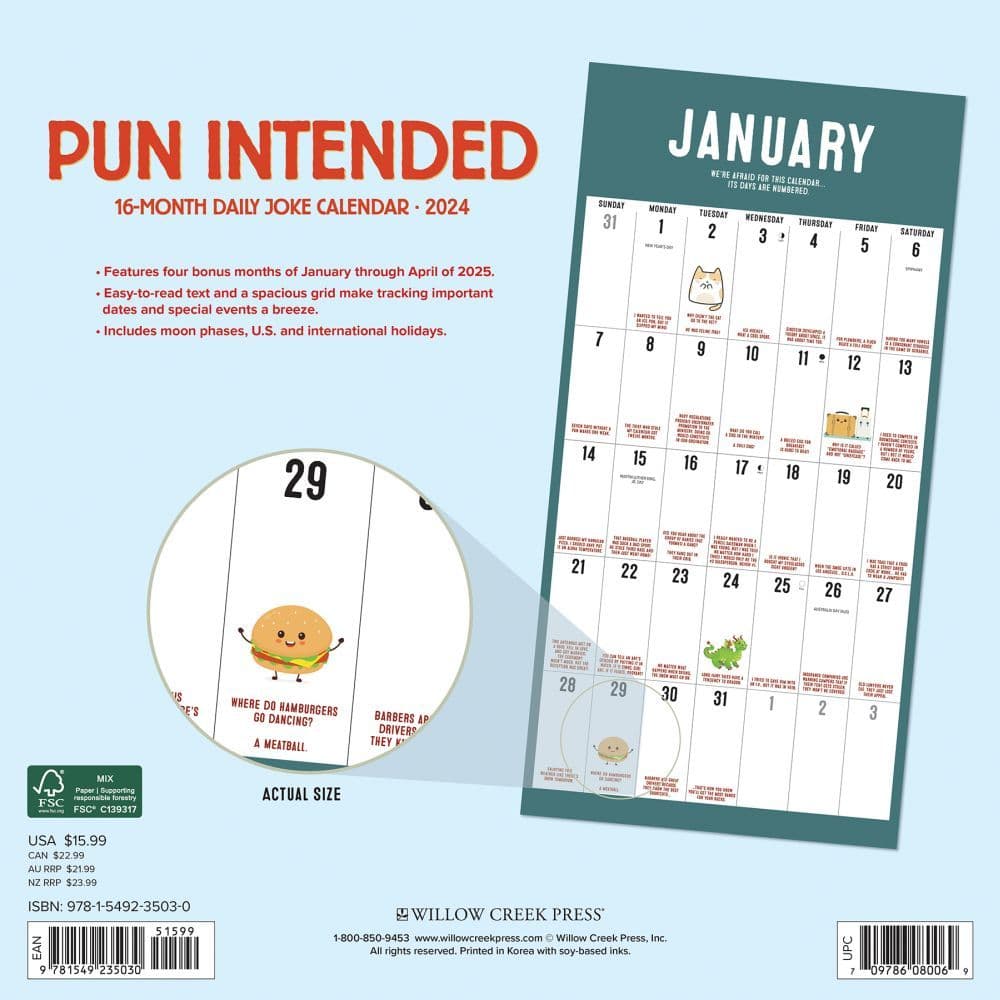 Pun Intended 2024 Wall Calendar