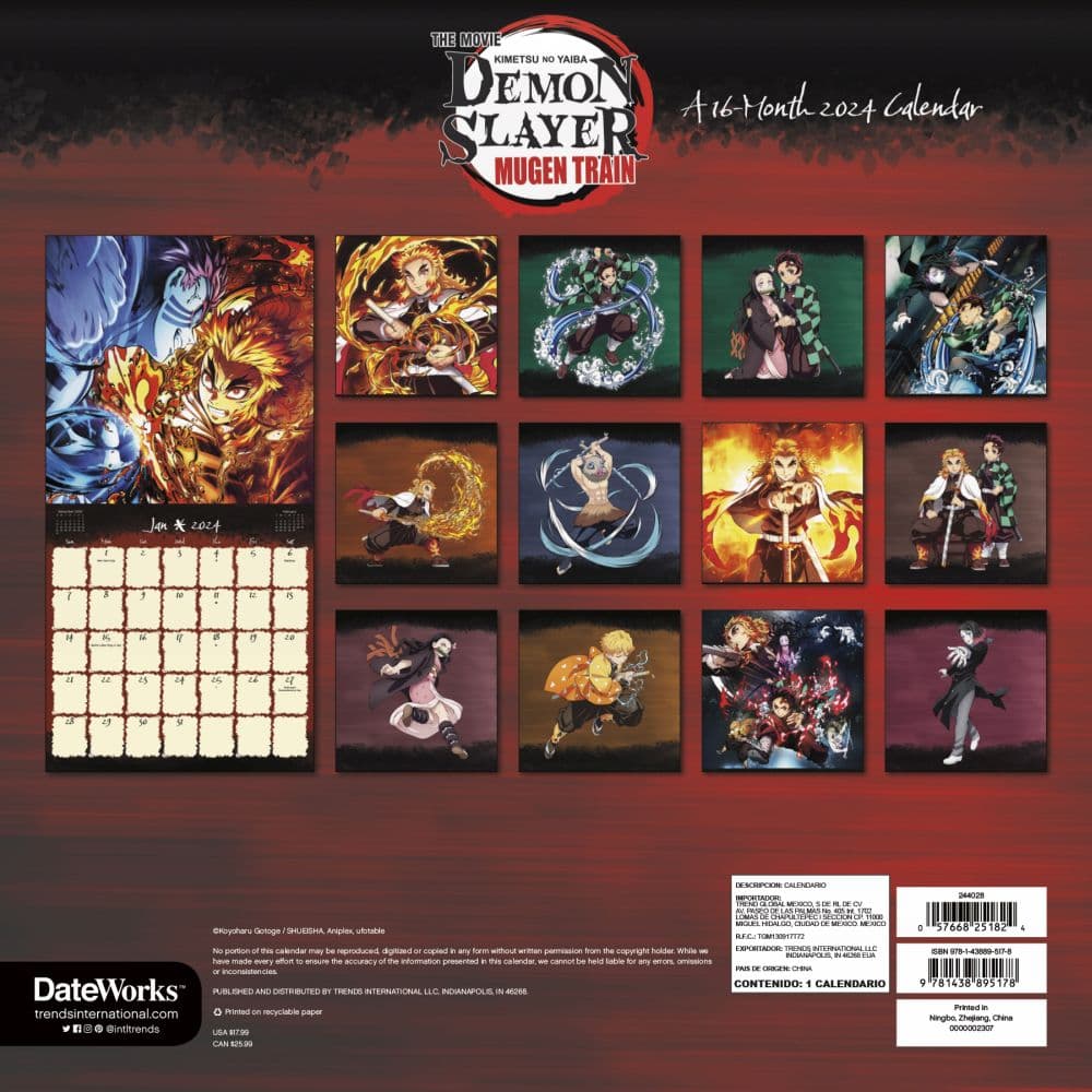 Demon Slayer Kimetsu no Yaiba 2024 Wall Calendar