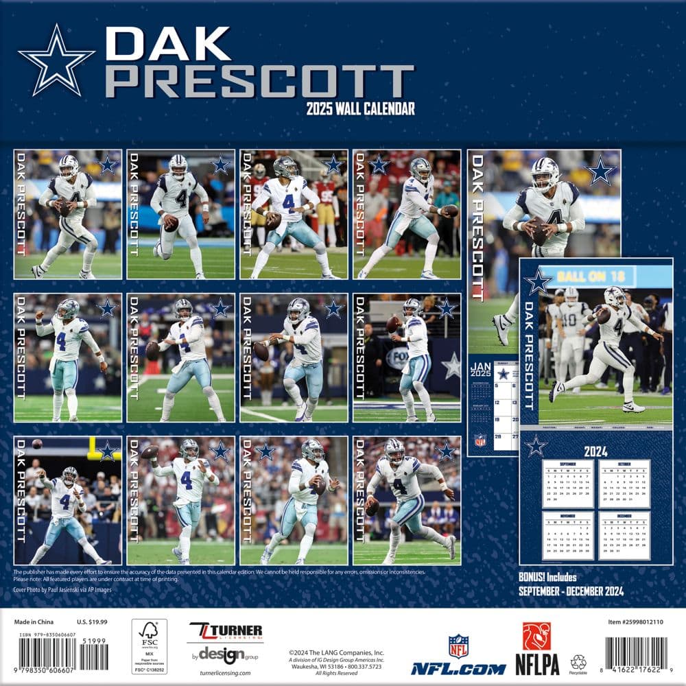 NFL Dak Prescott 2025 Wall Calendar First Alternate Image