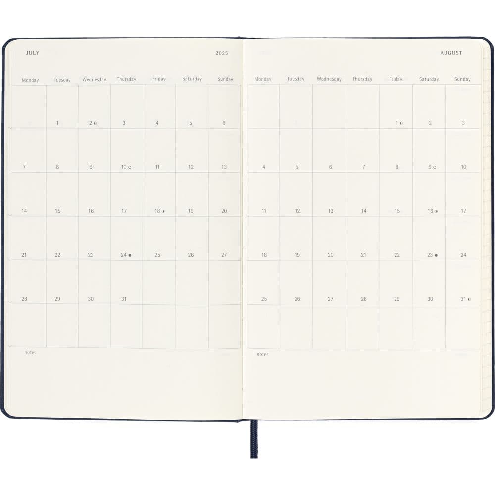 Moleskine Large Blue Daily Hard Cover 2025 Planner monthly view