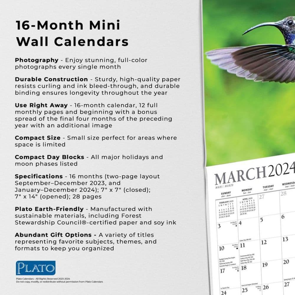 Hummingbirds 2024 Mini Wall Calendar Fourth Alternate Image width=&quot;1000&quot; height=&quot;1000&quot;