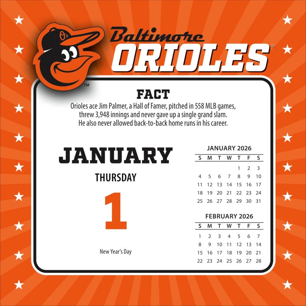 MLB Baltimore Orioles 2026 Desk Calendar Second  Alternate Image