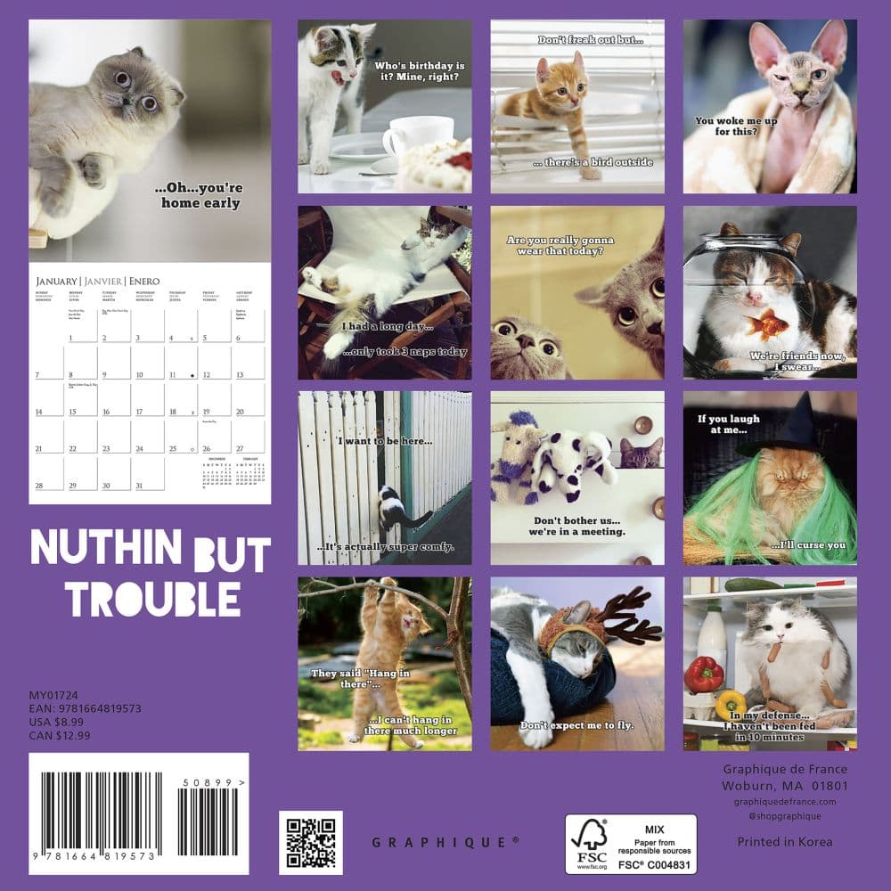 Nuthin But Trouble 2024 Mini Wall Calendar First Alternate Image width=&quot;1000&quot; height=&quot;1000&quot;