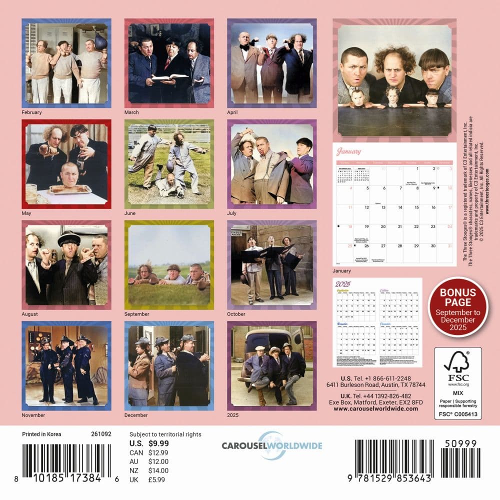 Three Stooges 2026 Mini Wall Calendar First Alternate Image
