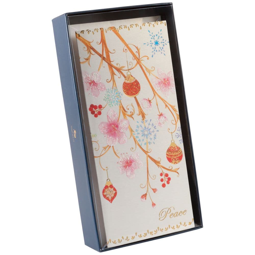 Pink Ornaments with Peace 8 Count Boxed Christmas Cards Fifth Alternate Image width="1000" height="1000"