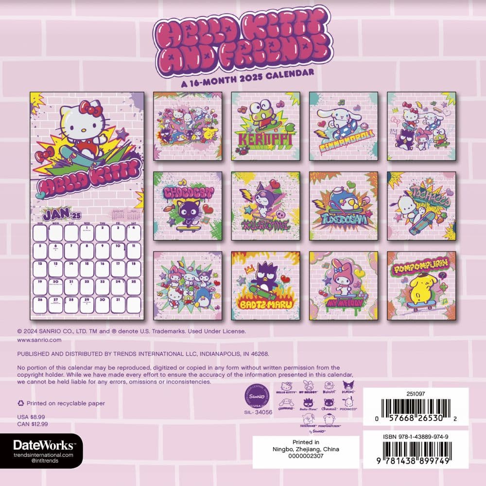 Hello Kitty 2025 Mini Wall Calendar