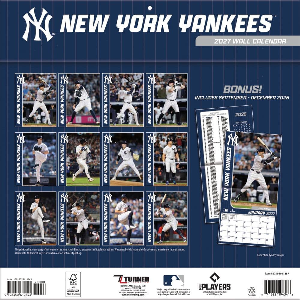 MLB New York Yankees 2027 Wall Calendar First Alternate Image