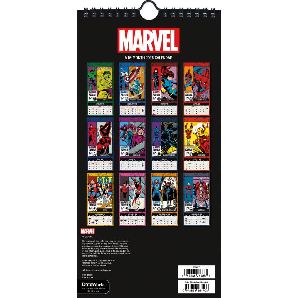 Marvel Comics 2025 Slim Wall Calendar Alt1