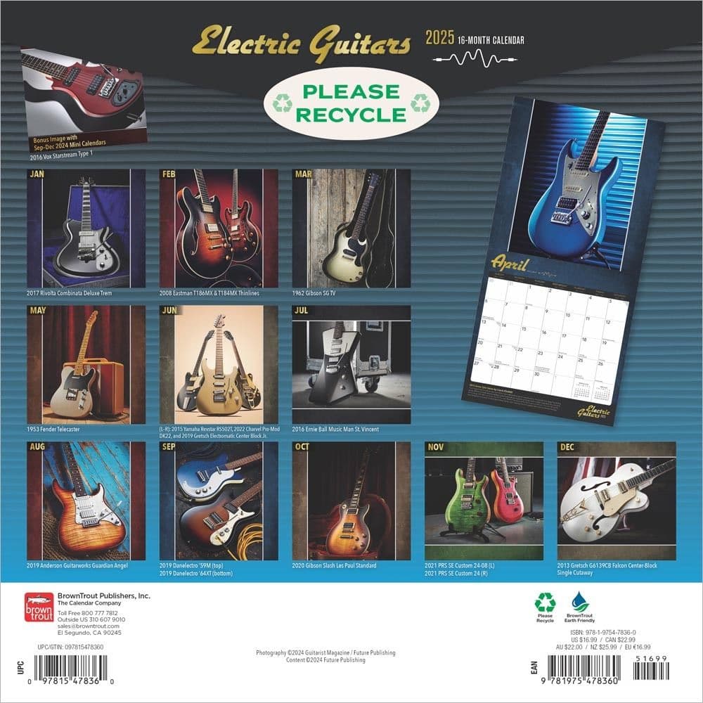 Electric Guitars FOIL 2025 Wall Calendar First Alternate Image