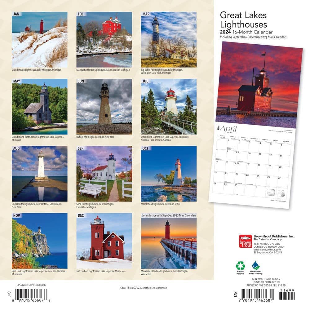 Lighthouses Great Lakes 2024 Wall Calendar