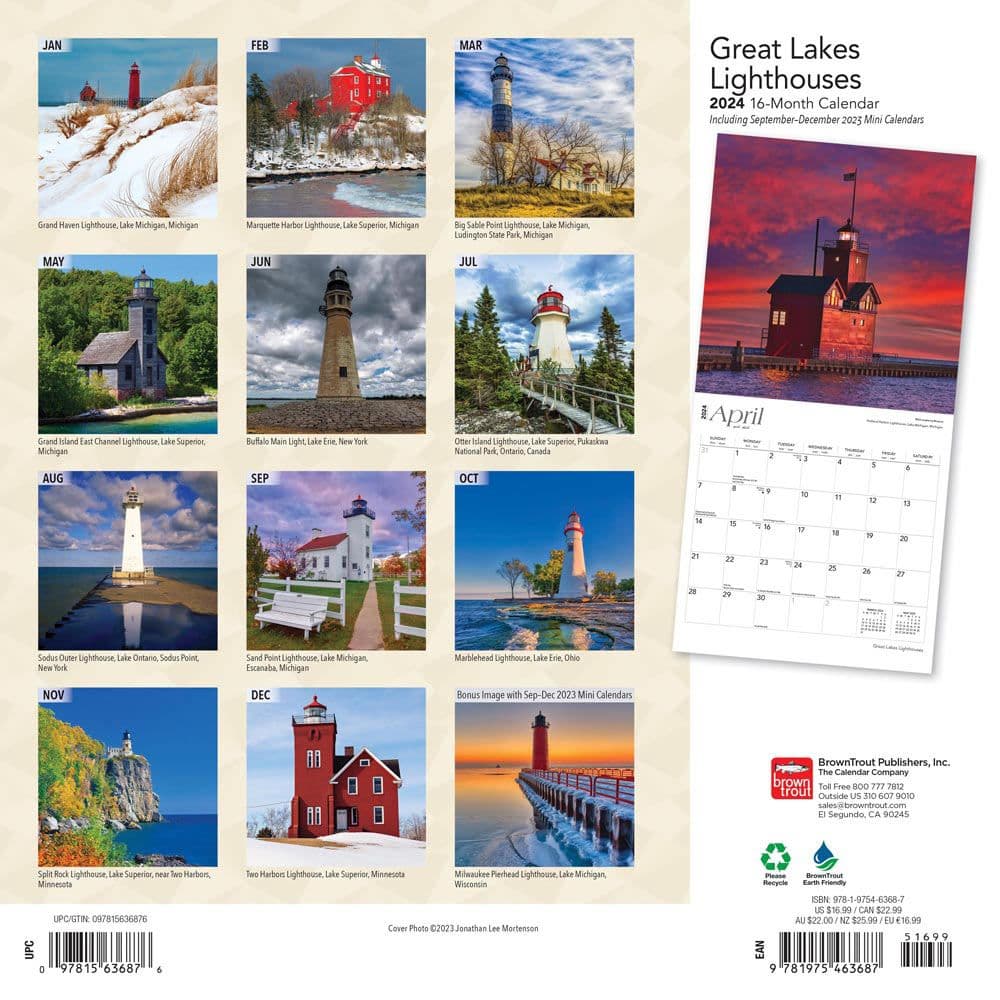 Lighthouses Great Lakes 2024 Wall Calendar