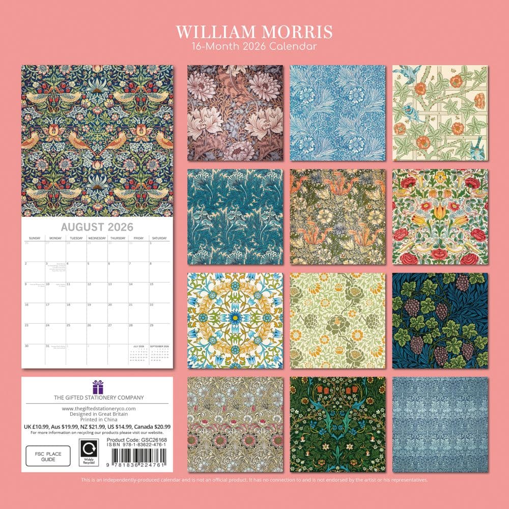 William Morris Rose 2026 Wall Calendar First Alternate Image