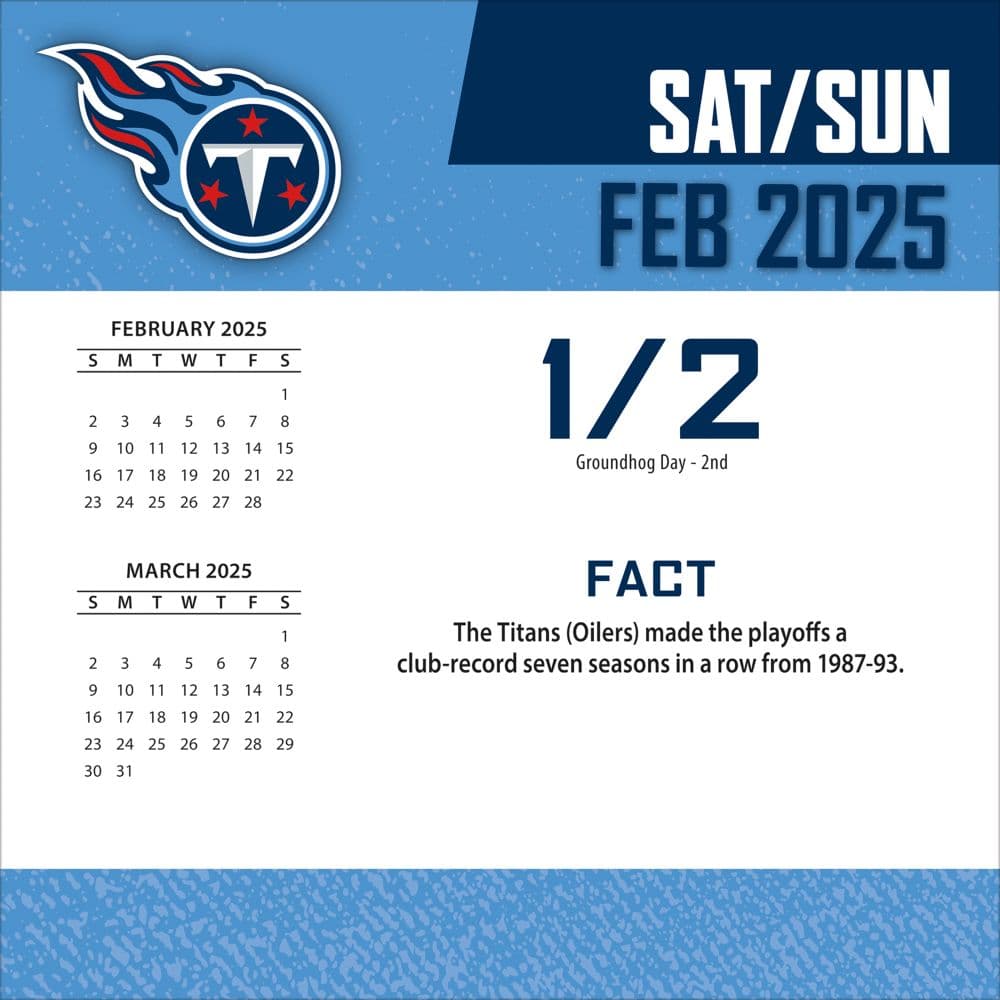 NFL Tennessee Titans 2025 Desk Calendar weekend