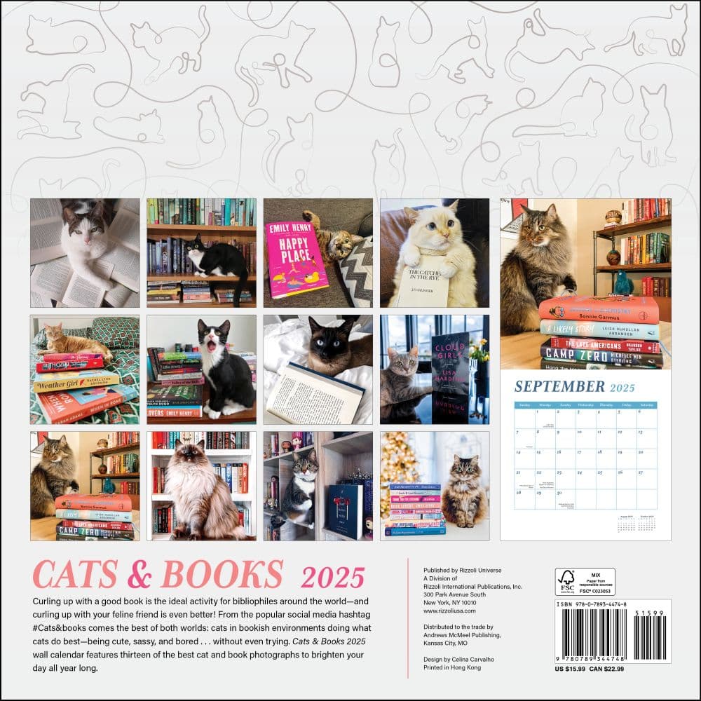 Cats and Books 2025 Wall Calendar