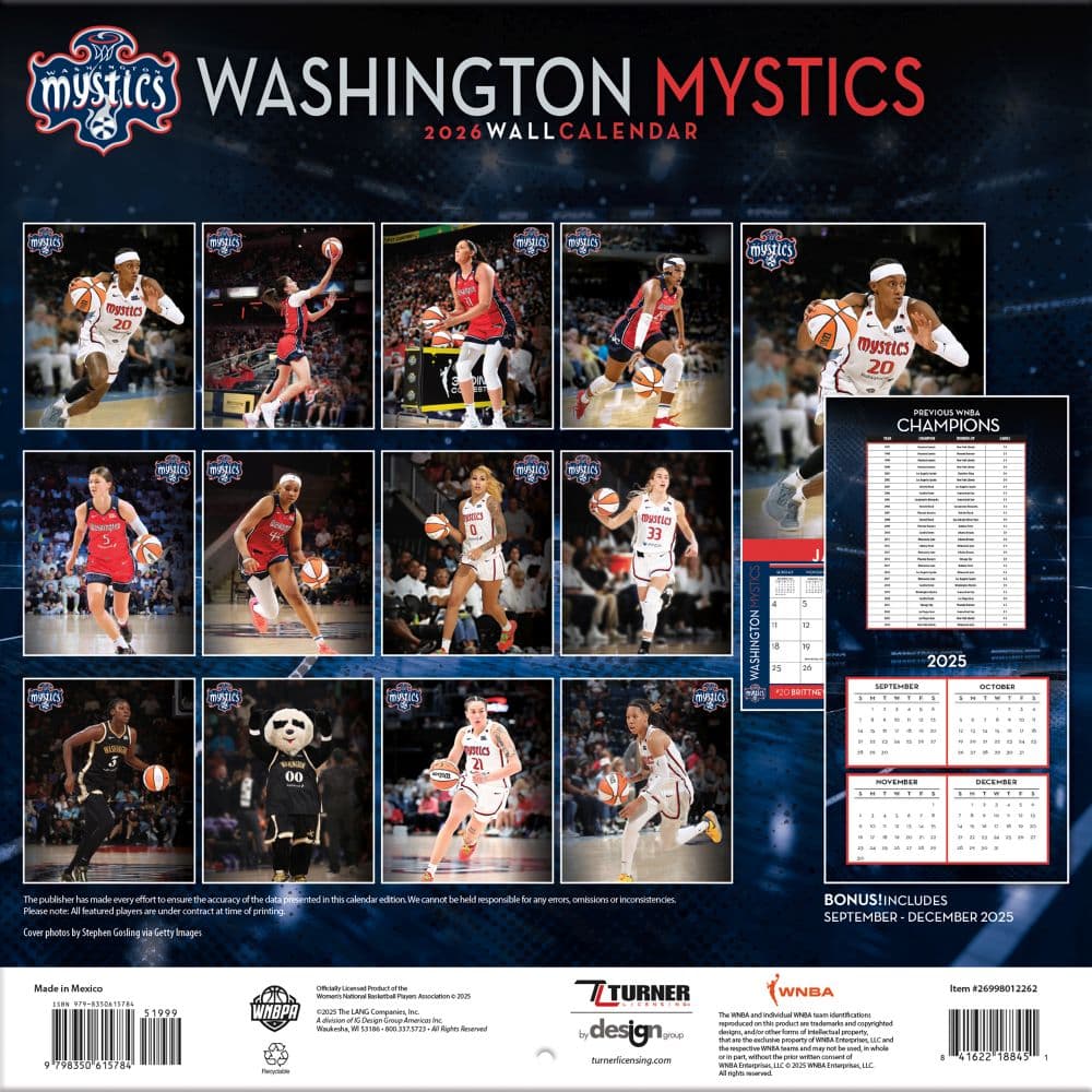 WNBA Washington Mystics 2026 Wall Calendar First Alternate Image