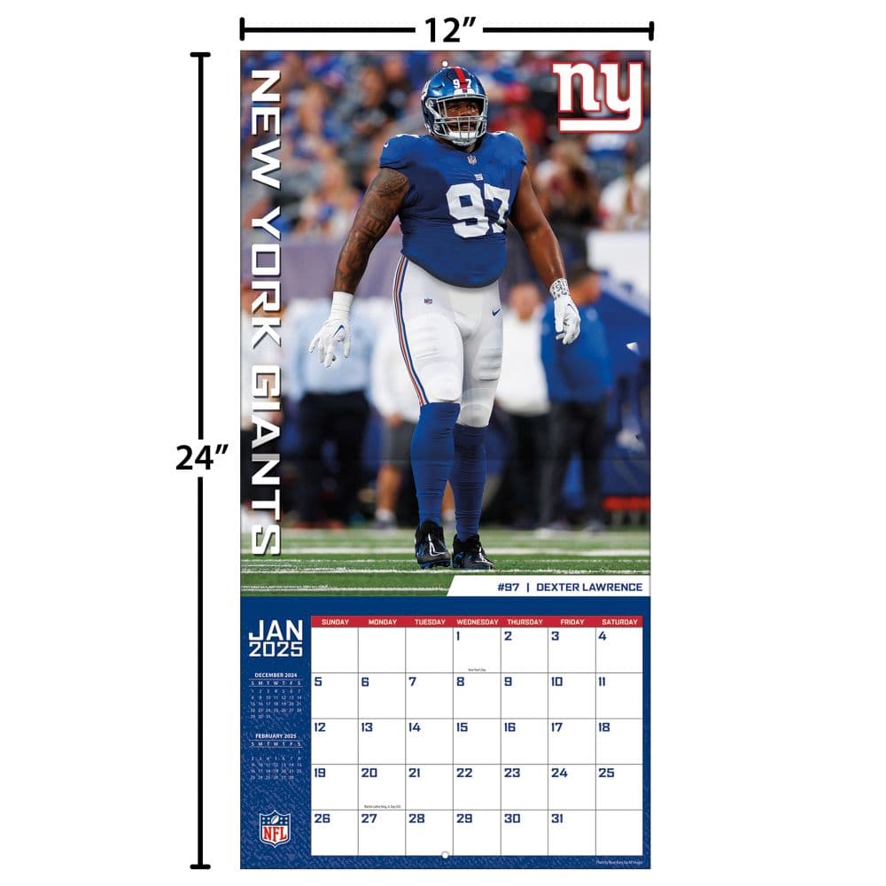 NFL New York Giants 2025 Wall Calendar Fifth Alternate Image