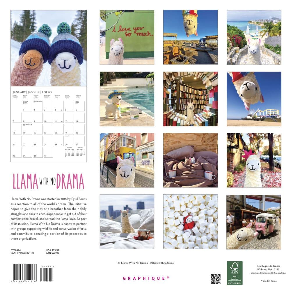 Llama with No Drama 2024 Wall Calendar
