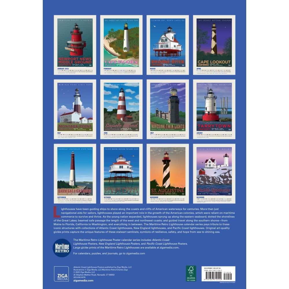 Atlantic Coast Lighthouses Posters 2026 Wall Calendar First Alternate Image