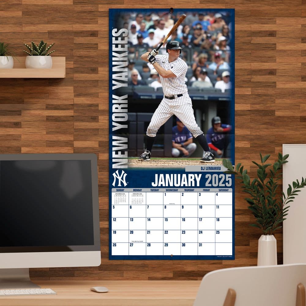 MLB New York Yankees 2025 Wall Calendar on a wall