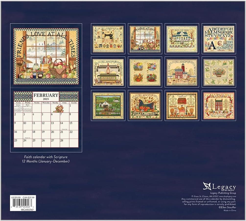 Sampler Stouffer 2025 Wall Calendar Back Cover